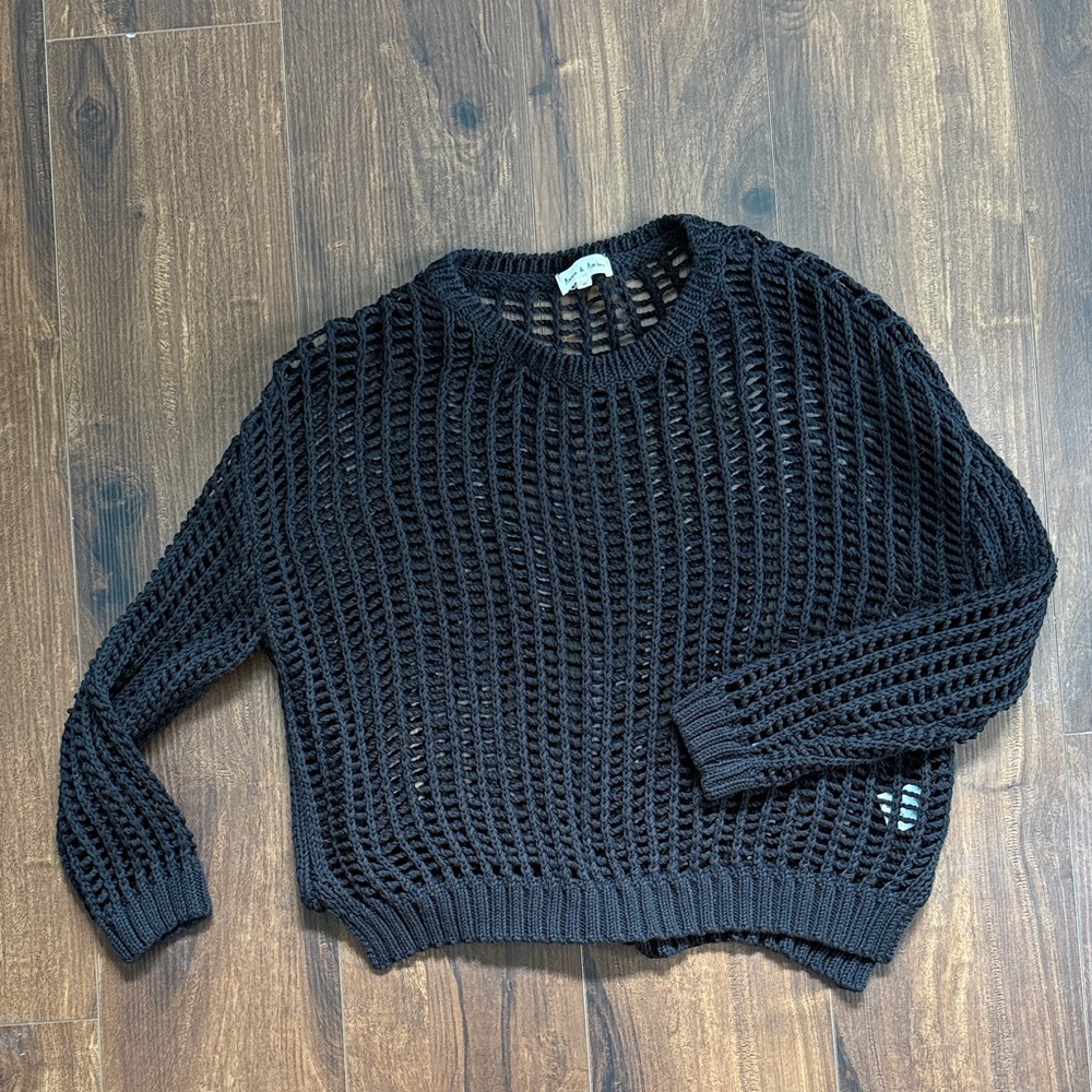 Elegant Black Open-Knit Women's Sweater